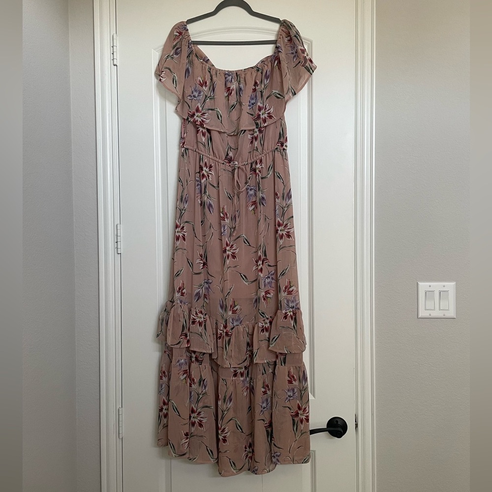 love, Fire Pink Floral Ruffle Maxi Dress